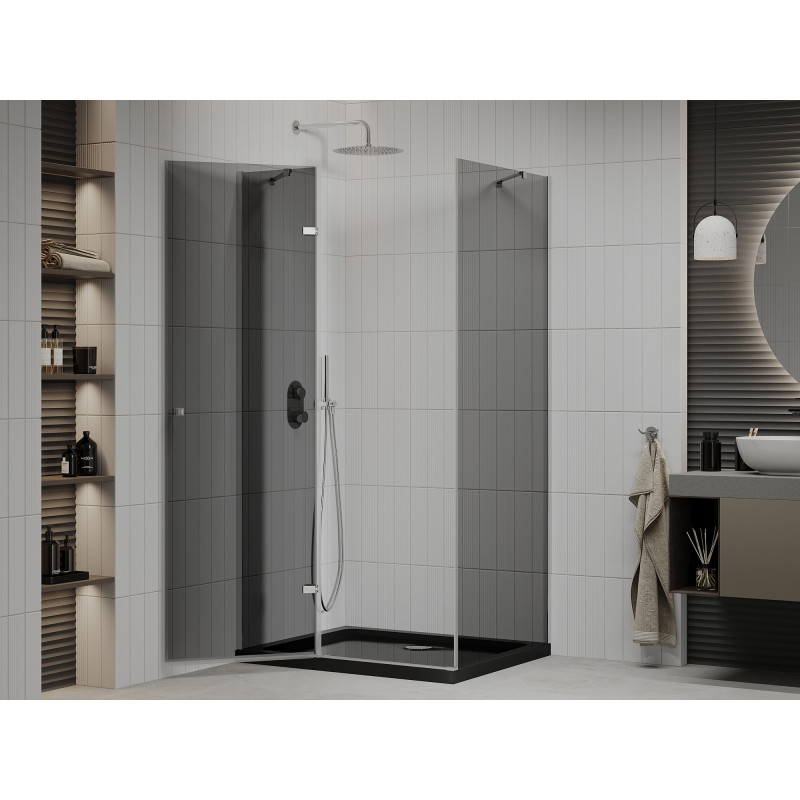 Mexen Roma 100 x 80 cm avanev dušikabiin, grafiit, kroom + Flat dušialus, must - 854-100-080-01-40-4070