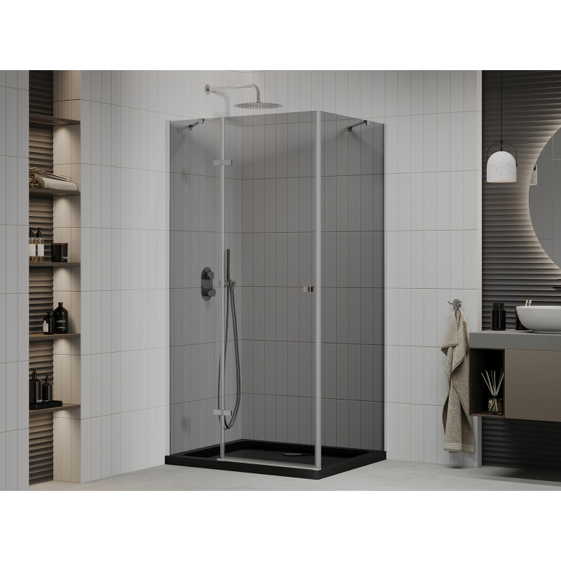 Mexen Roma draaideur douchecabine 100 x 80 cm, grafiet, chroom + Flat douchebak, zwart - 854-100-080-01-40-4070
