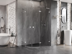 Mexen Lunar L Duschkabine halbrund schwenkbar rechts 90 x 80 cm, transparent, Chrom - 833L-090P-080L-01-00