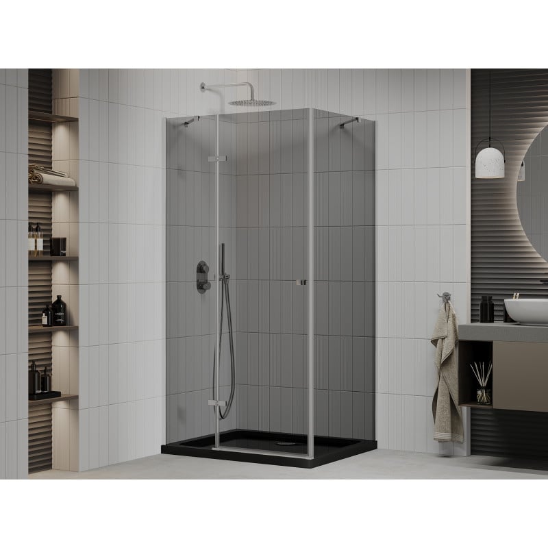 Mexen Roma pivot shower enclosure 100 x 90 cm, graphite, chrome + Flat tray, black - 854-100-090-01-40-4070