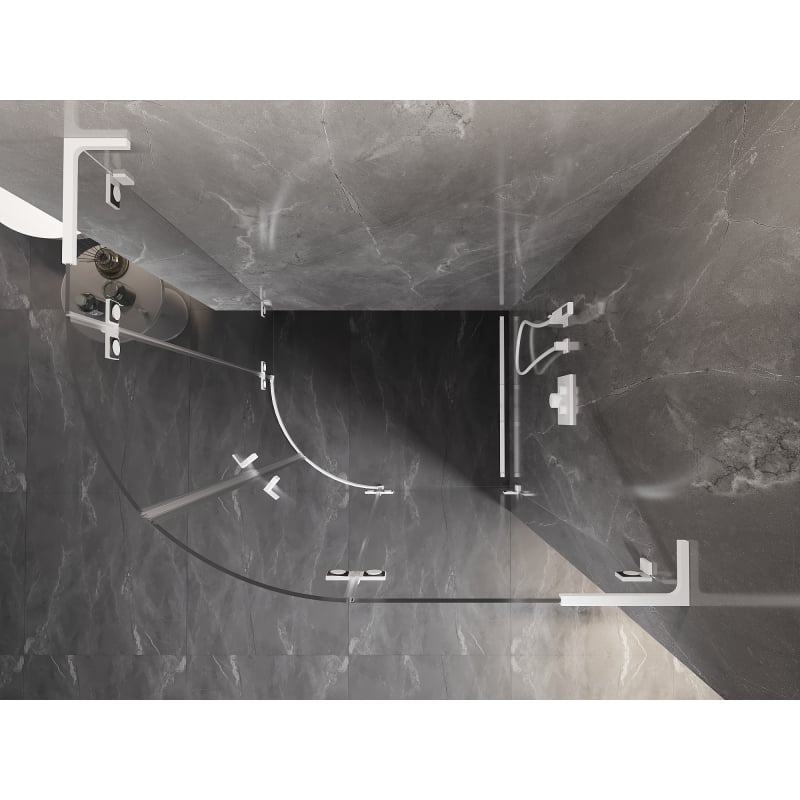 Mexen Lunar L cabina de ducha semicircular abatible derecha 80 x 70 cm, transparente, blanca - 833L-080P-070L-20-00