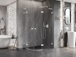 Mexen Lunar L Duschkabine halbrund schwenkbar rechts 90 x 70 cm, transparent, weiß - 833L-090P-070L-20-00