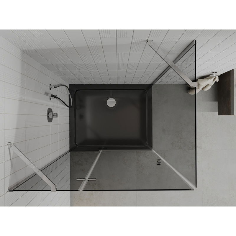 Mexen Roma cabine de douche à battant 120 x 80 cm, graphite, chrome + receveur plat, noir - 854-120-080-01-40-4070