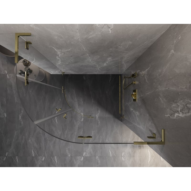 Mexen Lunar L cabine de douche demi-ronde pivotante droite 90 x 80 cm, transparent, or - 833L-090P-080L-50-00