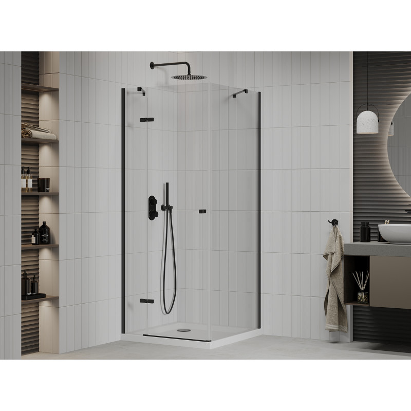 Mexen Roma draaideur douchecabine 70 x 70 cm, transparant, zwart + Flat douchebak, wit - 854-070-070-70-00-4010B