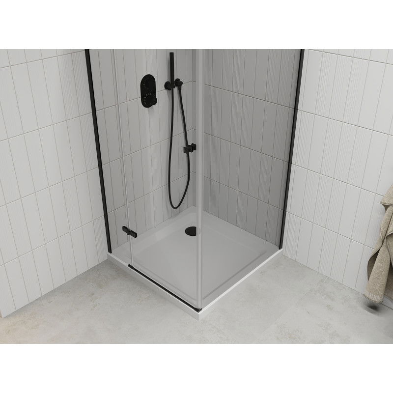 Mexen Roma cabina doccia a battente 70 x 70 cm, trasparente, nera + piatto doccia Flat, bianco - 854-070-070-70-00-4010B