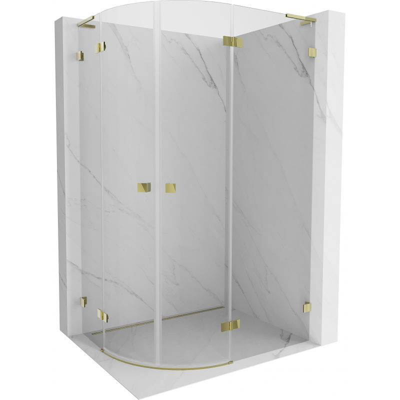 Mexen Lunar L Duschkabine, halbrund, rechts angeschlagen, 80 x 70 cm, transparent, gebürstetes Gold - 833L-080P-070L-55-00
