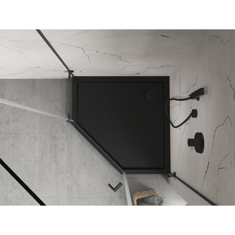 Mexen Flow+ brodzik pięciokątny 80 x 80 cm, czarny mat - 46P708080H