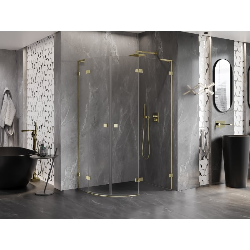 Mexen Lunar L cabine de douche semi-circulaire pivotante droite 90 x 80 cm, transparent, or brossé - 833L-090P-080L-55-00