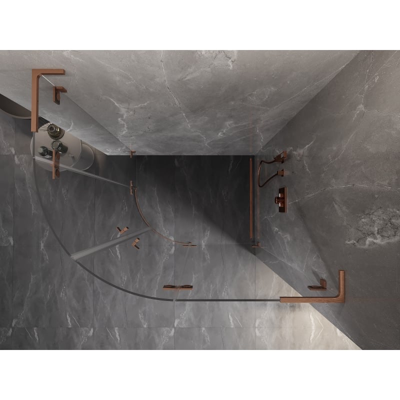 Mexen Lunar L cabine de douche demi-circulaire pivotante droite 80 x 70 cm, transparent, cuivre brossé - 833L-080P-070L-65-00