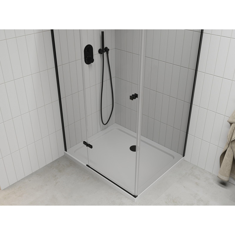 Mexen Roma pivot shower cabin 80 x 70 cm, transparent, black + Flat shower tray, white - 854-080-070-70-00-4010B