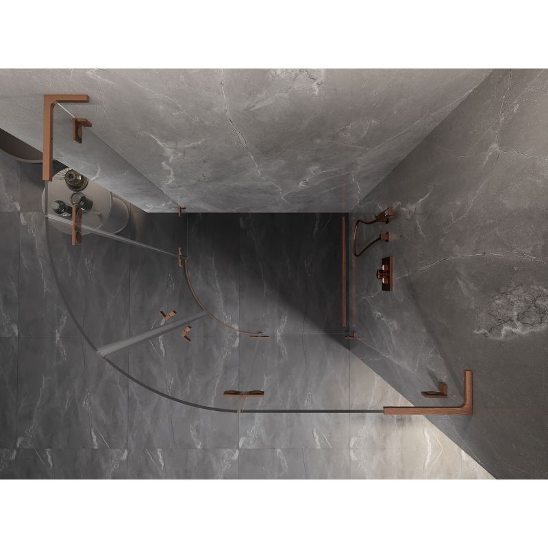 Mexen Lunar L halfronde douchecabine, scharnierend rechts 100 x 80 cm, transparant, geborsteld koper - 833L-100P-080L-65-00