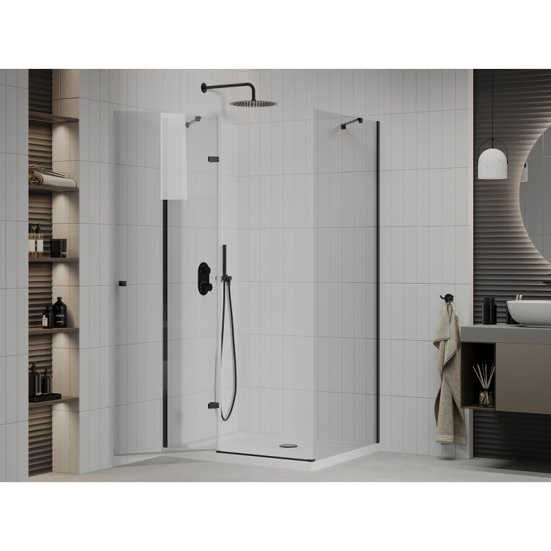 Mexen Roma cabine de douche pivotante 70 x 110 cm, transparent, noir + receveur de douche Flat, blanc - 854-070-110-70-00-4010B
