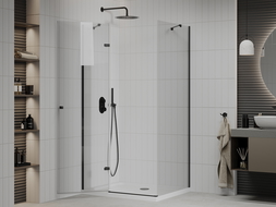 Mexen Roma cabine de douche pivotante 70 x 110 cm, transparent, noir + receveur de douche Flat, blanc - 854-070-110-70-00-4010B