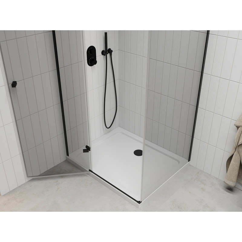 Mexen Roma hinged shower cabin 80 x 90 cm, transparent, black + Flat shower tray, white - 854-080-090-70-00-4010B