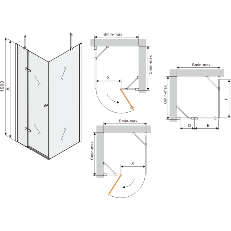 Mexen Roma cabina de ducha abatible 80 x 80 cm, transparente, negra + plato Flat, blanco - 854-080-080-70-00-4010B