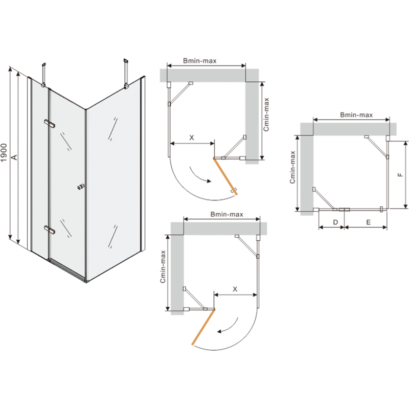 Mexen Roma duschkabin med dörr 80 x 80 cm, transparent, svart + Flat duschkar, vit - 854-080-080-70-00-4010B