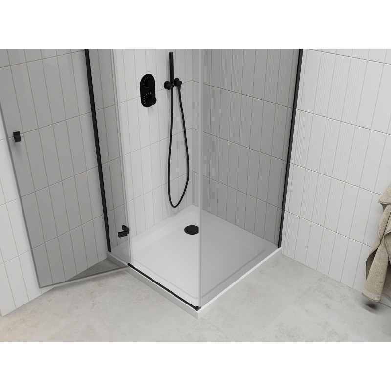Mexen Roma hinged shower cabin 80 x 80 cm, transparent, black + Flat shower tray, white - 854-080-080-70-00-4010B