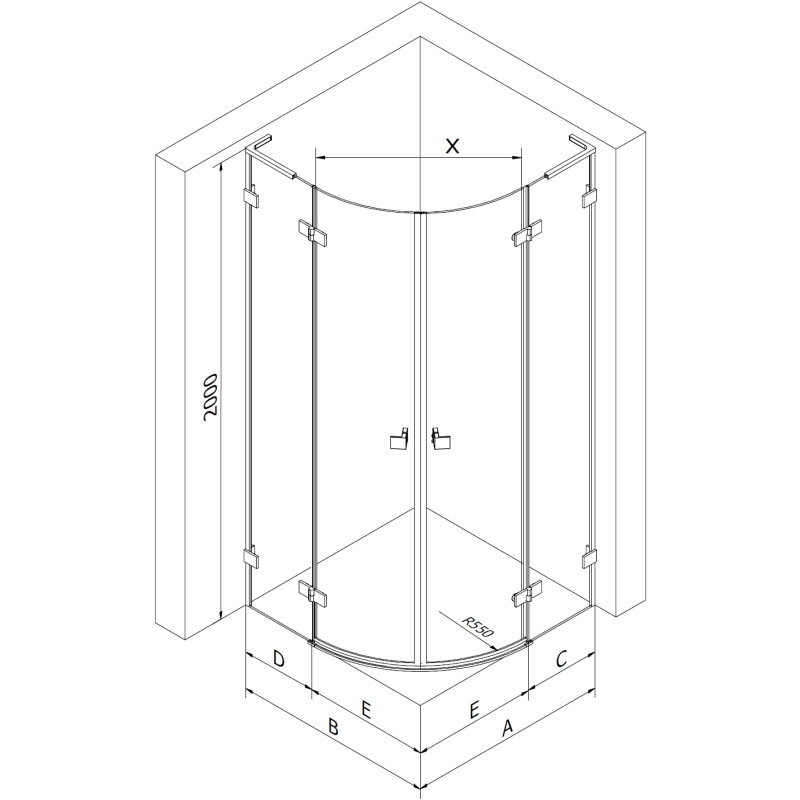 Mexen Lunar L polukružna tuš kabina s preklopnim vratima desna 100 x 90 cm, prozirna, gun metal - 833L-100P-090L-95-00