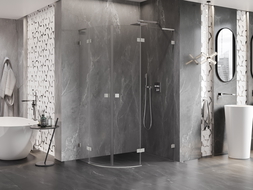 Mexen Lunar L halvrund duschkabin med höger dörr 90 x 70 cm, transparent, borstad nickel - 833L-090P-070L-97-00