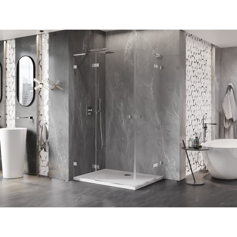 Mexen Lunar L Duo Left Hinged Shower Enclosure 95 x 75 cm, Transparent, Chrome - 834L-095L-075P-01-00