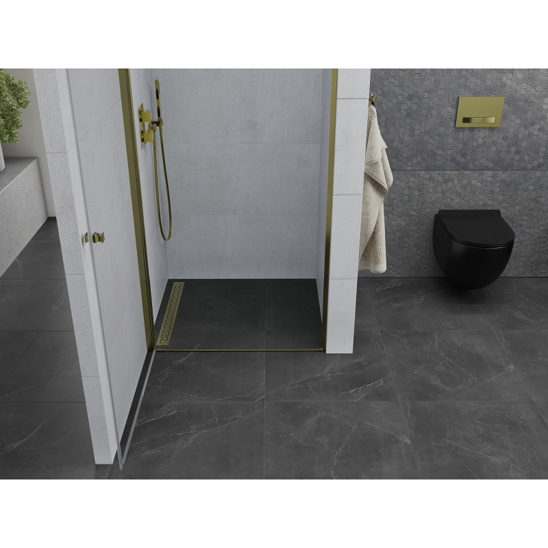 Mexen Pretoria scharnierende douchedeur 80 cm, transparant, goud - 852-080-000-50-00