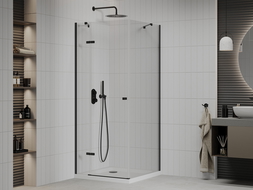 Mexen Roma cabine de douche pivotante 90 x 90 cm, transparente, noire + receveur plat, blanc - 854-090-090-70-00-4010B