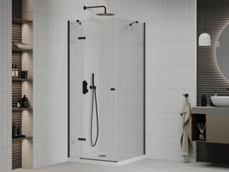 Mexen Roma pivot shower cabin 90 x 90 cm, transparent, black + Flat tray, white - 854-090-090-70-00-4010B