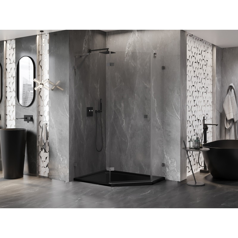 Mexen Lunar viiekujuline vasakukäeline dušinurk 90 x 80 cm, läbipaistev, gun metal - 831-090L-080P-95-00-L