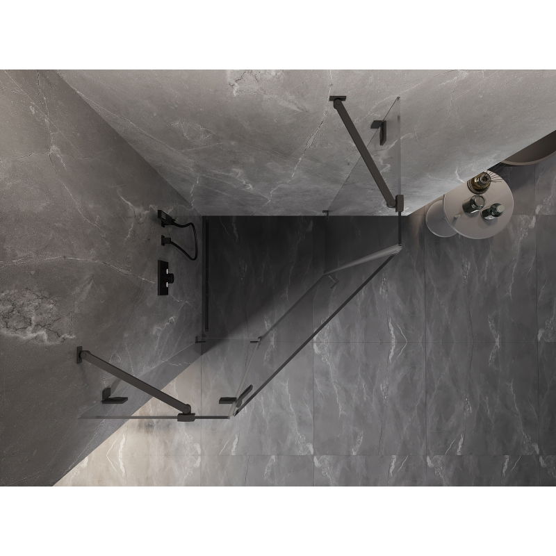 Mexen Lunar cabina doccia pentagonale a battente sinistra 90 x 90 cm, trasparente, metallo gun - 831-090L-090P-95-00-L