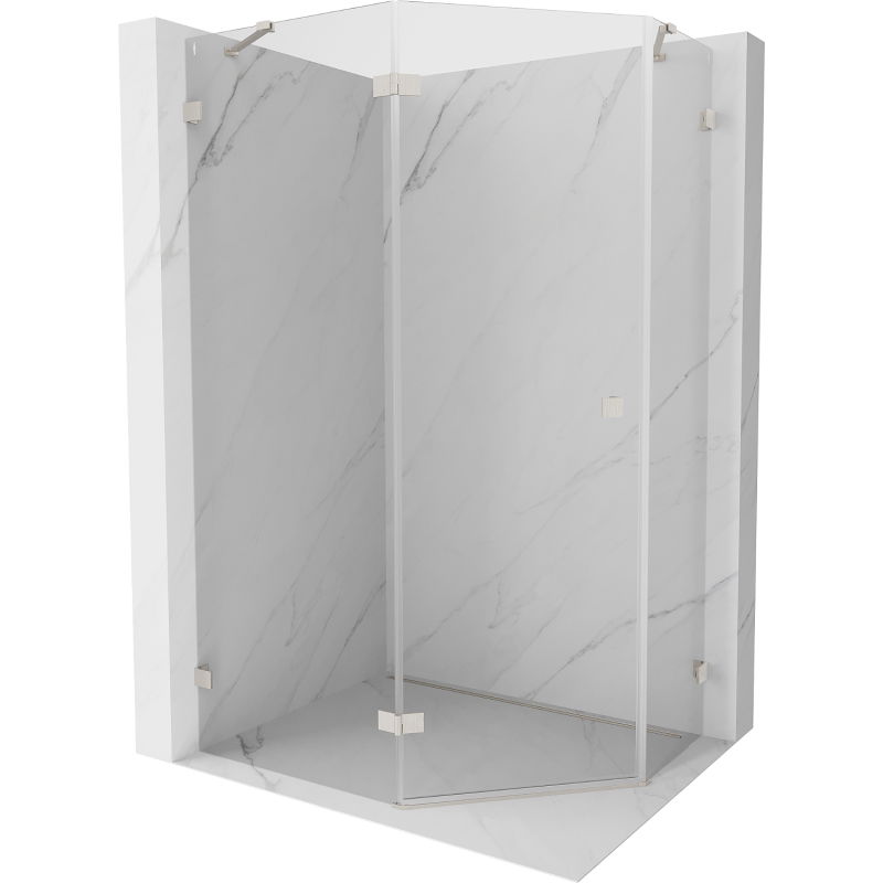 Mexen Lunar Pentagonal Left Hinged Shower Enclosure 90 x 80 cm, Transparent, Brushed Nickel - 831-090L-080P-97-00-L