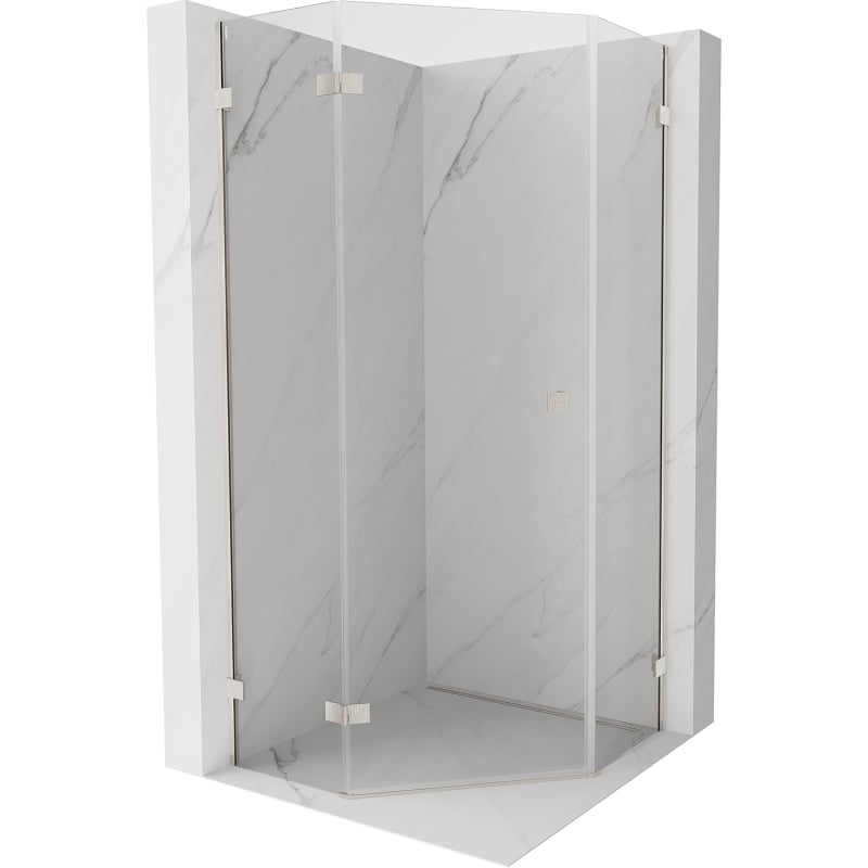 Mexen Lunar cabine de douche pentagonale pivotante gauche 90 x 90 cm, transparent, nickel brossé - 831-090L-090P-97-00-L