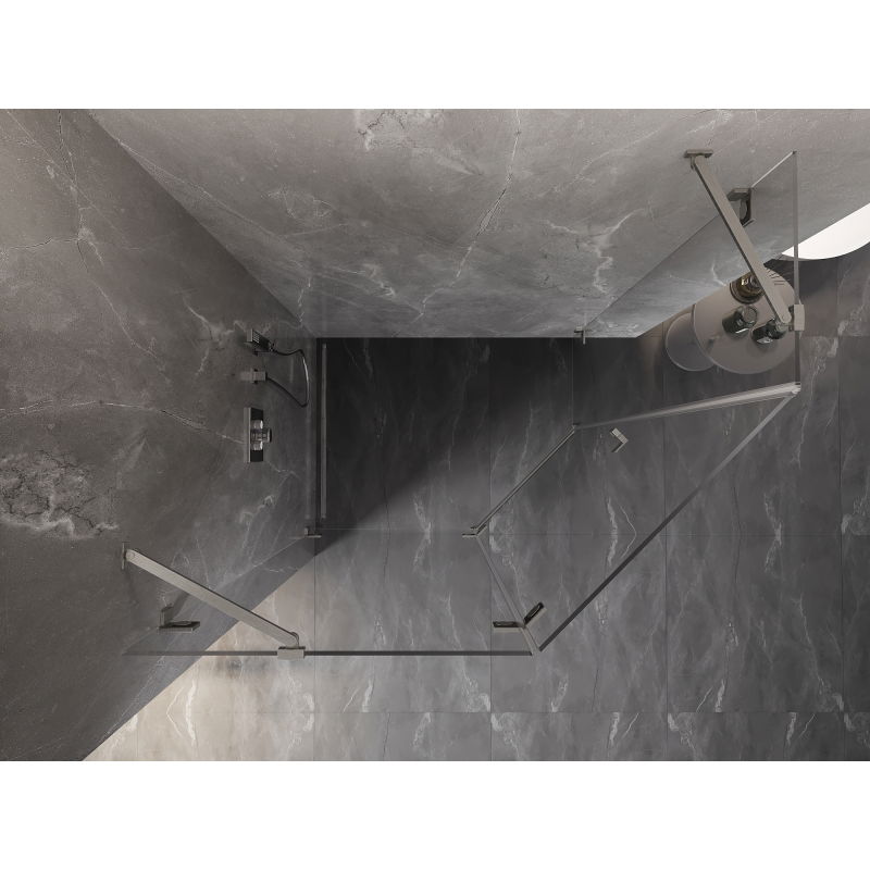 Mexen Lunar femkantig duschkabin, svängdörr vänster 100 x 80 cm, transparent, borstad nickel - 831-100L-080P-97-00-L