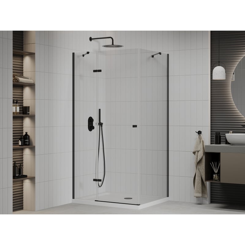 Mexen Roma hinged shower cabin 100 x 80 cm, transparent, black + Flat shower tray, white - 854-100-080-70-00-4010B