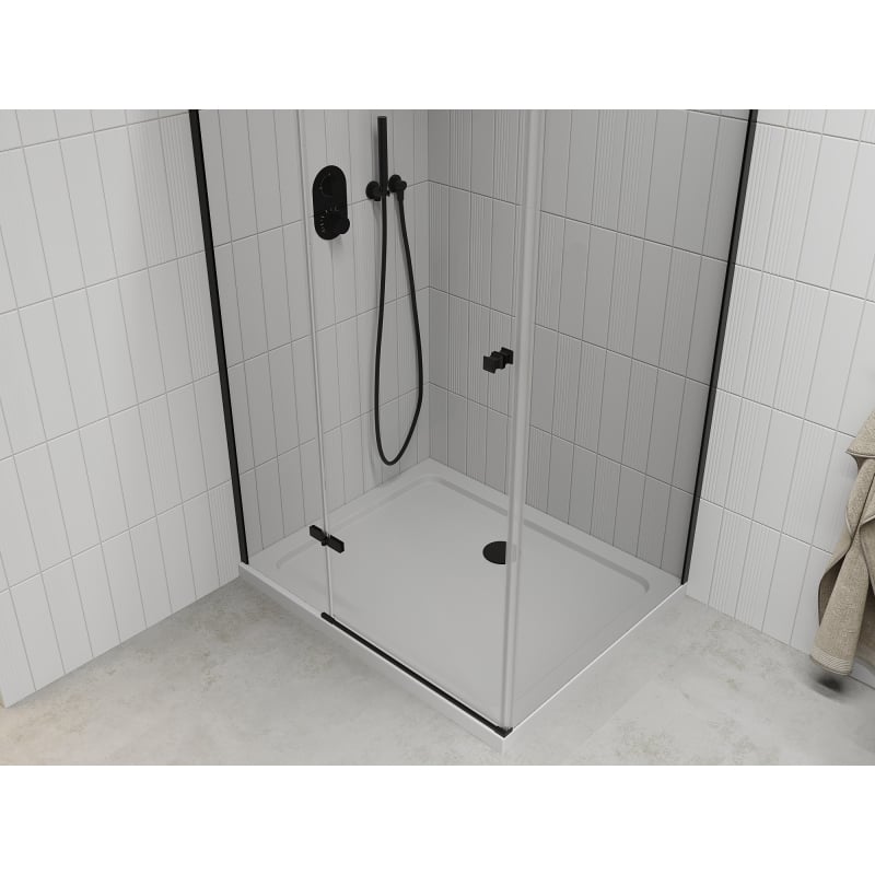 Mexen Roma hinged shower cabin 100 x 80 cm, transparent, black + Flat shower tray, white - 854-100-080-70-00-4010B