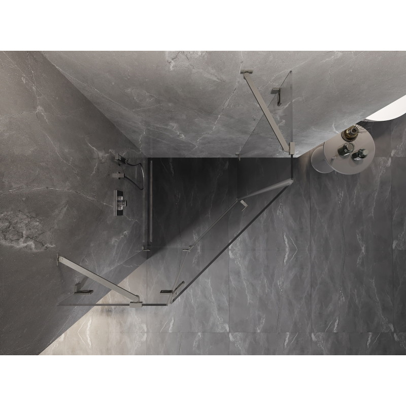 Mexen Lunar petkotna tuš kabina z nihajnimi vrati levo 100 x 100 cm, prozorna, brušeni nikelj - 831-100L-100P-97-00-L