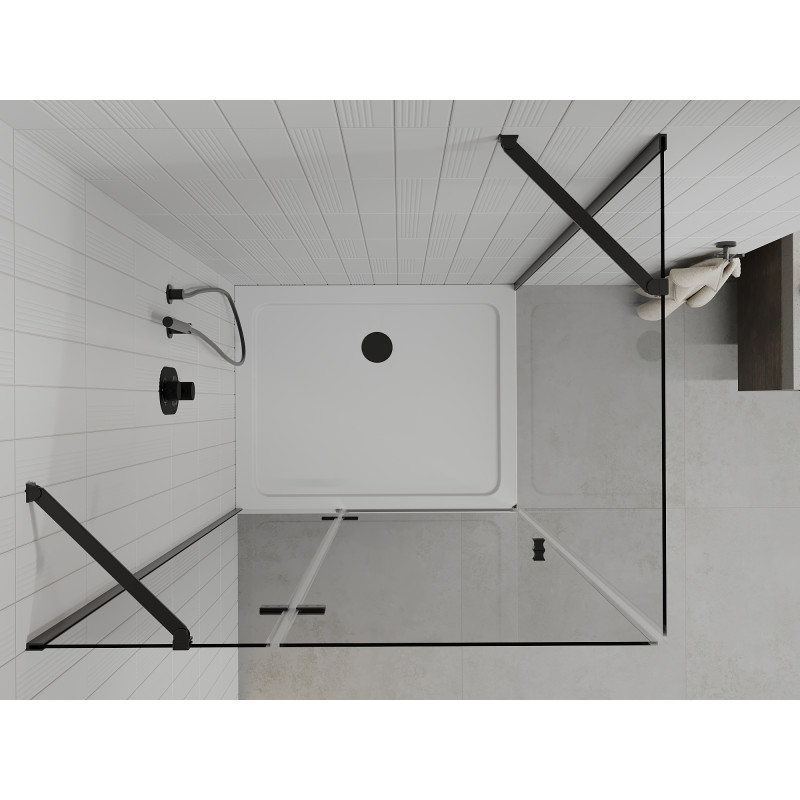 Mexen Roma draaideur douchecabine 100 x 80 cm, transparant, zwart + Flat douchebak, wit - 854-100-080-70-00-4010B