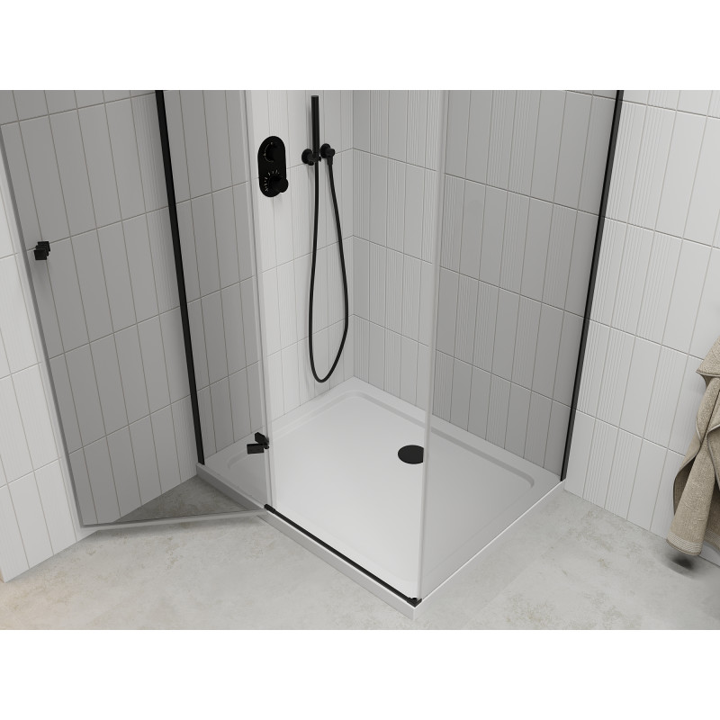 Mexen Roma schuif douchecabine 100 x 90 cm, transparant, zwart + Flat douchebak, wit - 854-100-090-70-00-4010B