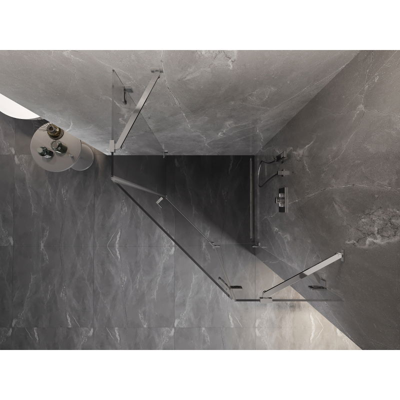 Mexen Lunar svängbar duschkabin femkantig höger 90 x 90 cm, genomskinlig, krom - 831-090P-090L-01-00-P