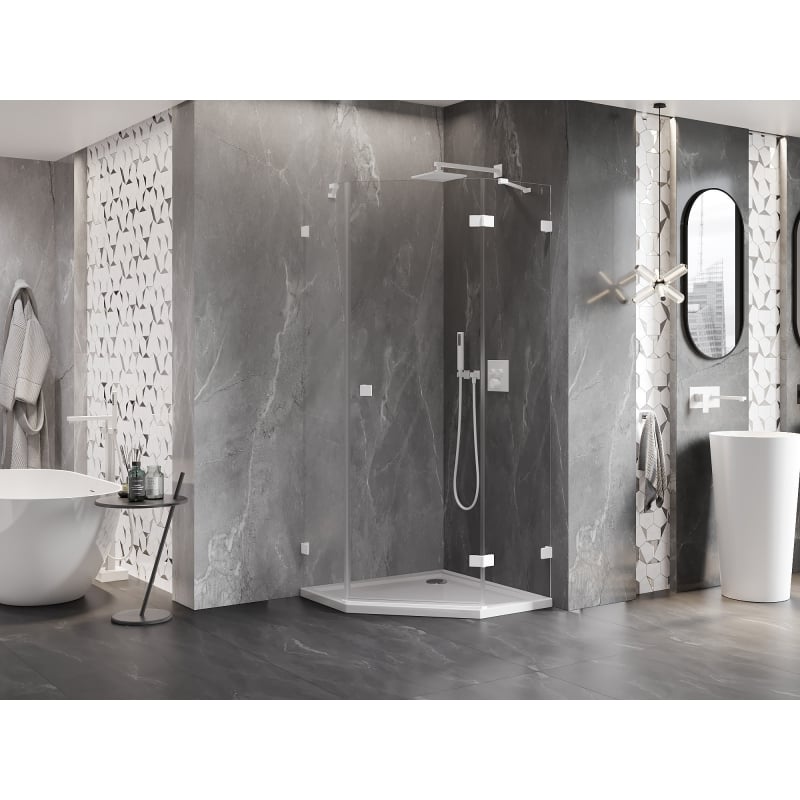 Mexen Lunar cabine de douche pentagonale pivotante droite 80 x 80 cm, transparent, blanc - 831-080P-080L-20-00-P