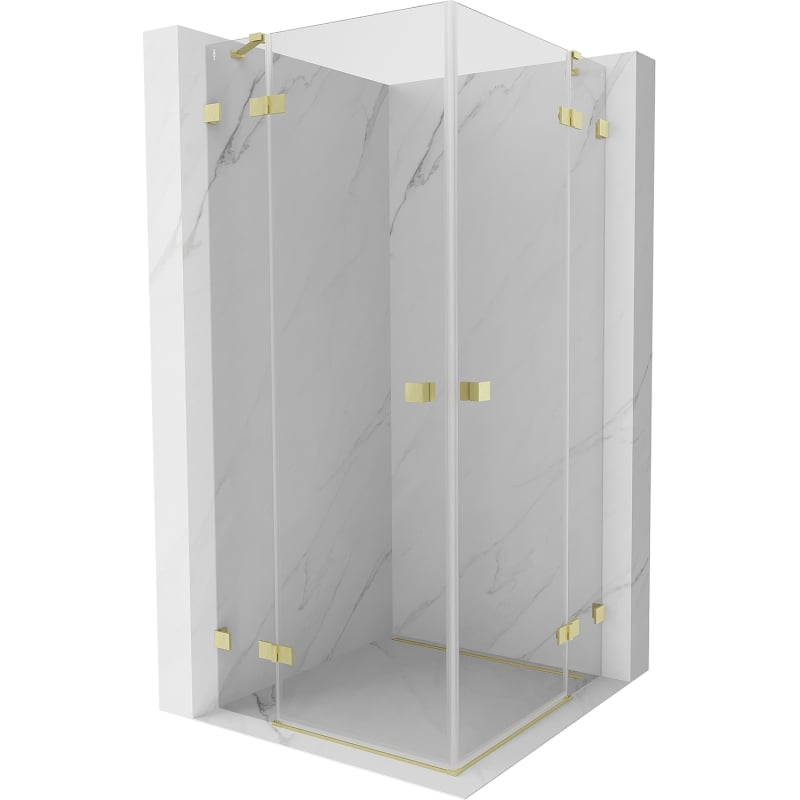 Mexen Lunar Duo shower enclosure with hinged doors 75 x 75 cm, transparent, brushed gold - 834-075L-075P-55-00