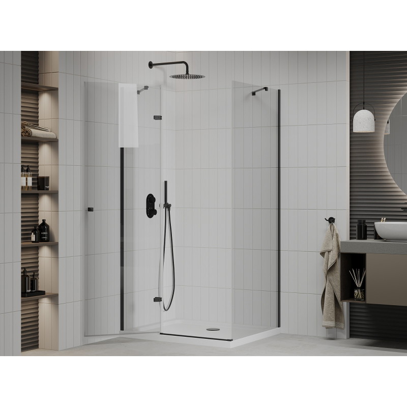 Mexen Roma hinged shower cabin 100 x 110 cm, transparent, black + Flat tray, white - 854-100-110-70-00-4010B