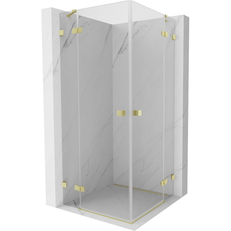 Mexen Lunar Duo cabina doccia a battente 80 x 80 cm, trasparente, oro spazzolato - 834-080L-080P-55-00