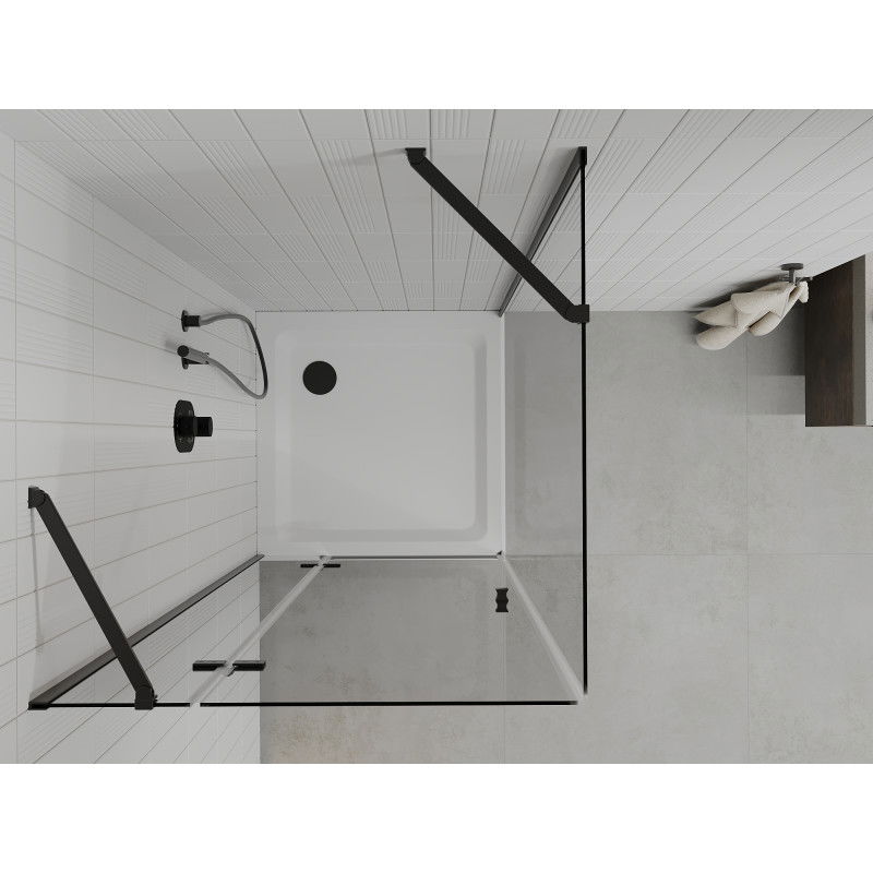 Mexen Roma cabine de douche battante 100 x 100 cm, transparent, noire + receveur Flat, blanc - 854-100-100-70-00-4010B