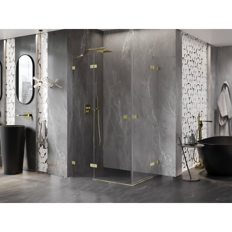 Mexen Lunar Duo Left-Hinged Shower Enclosure 90 x 80 cm, Transparent, Brushed Gold - 834-090L-080P-55-00