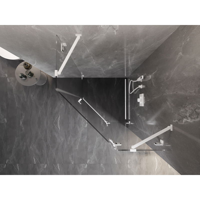 Mexen Lunar cabine de duche pentagonal com porta de abrir direita 100 x 100 cm, transparente, branca - 831-100P-100L-20-00-P