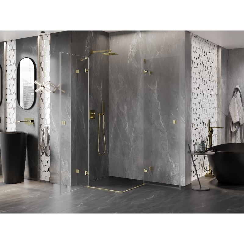 Mexen Lunar Duo avanev dušinurk 95 x 95 cm, läbipaistev, harjatud kuld - 834-095L-095P-55-00