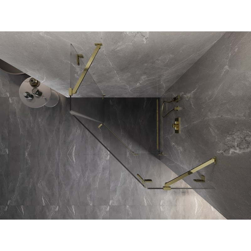 Mexen Lunar pentagonal shower enclosure, right hinged 80 x 80 cm, transparent, gold - 831-080P-080L-50-00-P