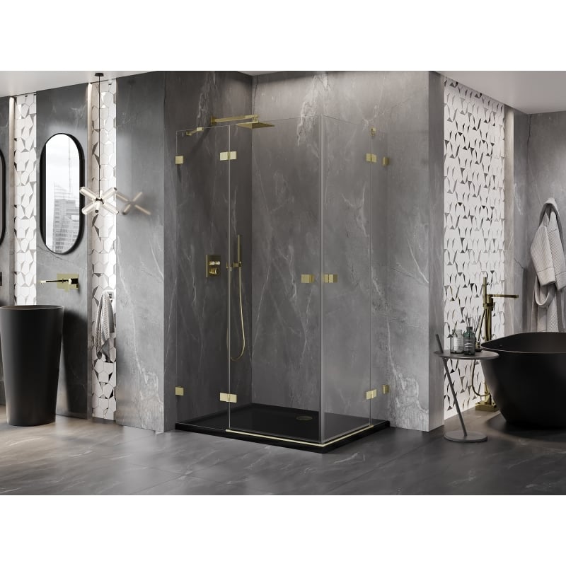 Mexen Lunar Duo dušikabiin, vasakpoolse uksega 100 x 85 cm, läbipaistev, harjatud kuld - 834-100L-085P-55-00