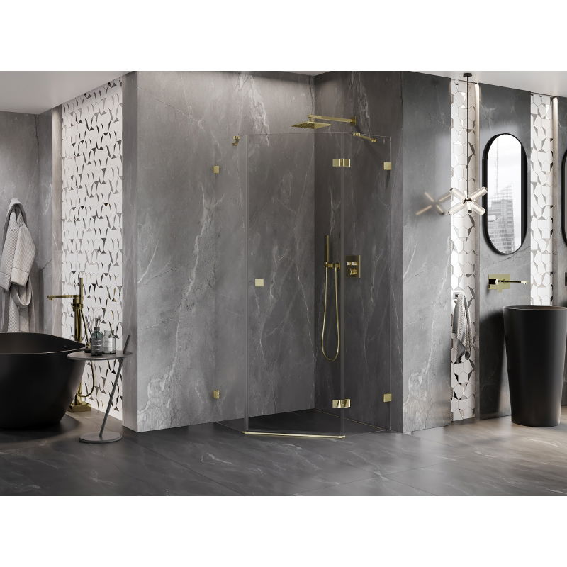 Mexen Lunar piecstūra dušas kabīne ar veramām durvīm labajā pusē 90 x 90 cm, caurspīdīga, zelta - 831-090P-090L-50-00-P